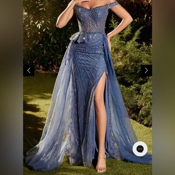 Andrea and Leo A1278 - Off Shoulder Overskirt Evening Dress - Picture 2 of 4